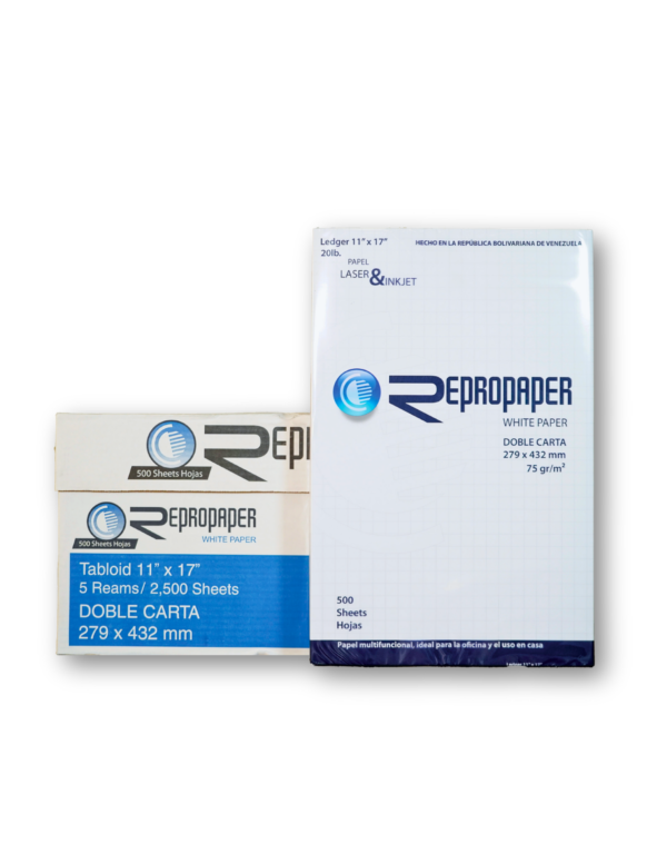 Bulto de Resma de Papel Doble Carta Repropaper 11x17 Imagen de bulto de resma de papel doble carta Repropaper 11x17, 5 resmas por bulto